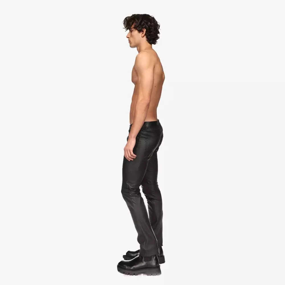 HK stretch leather pants Black - side view