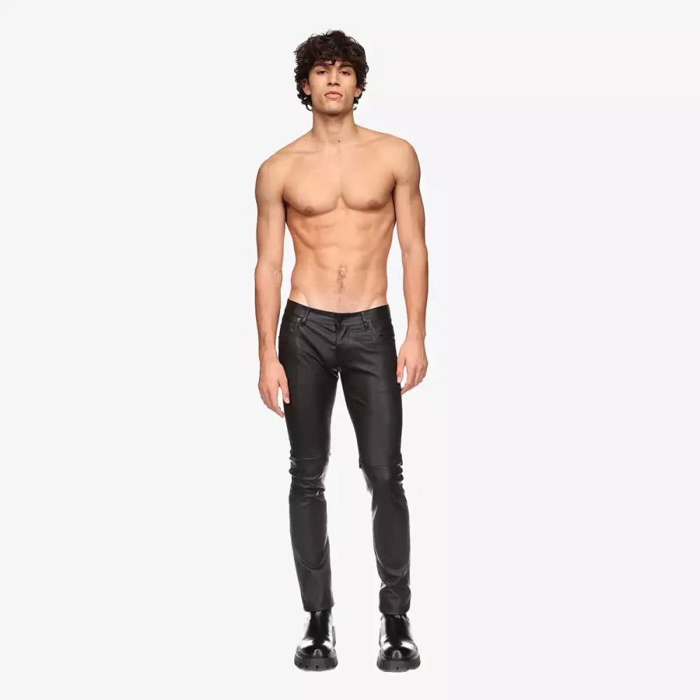 HK pants in black stretch leather - front view