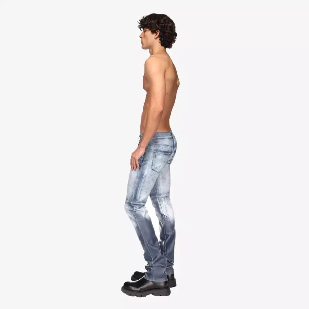 HK pants in denim washed stretch leather - side view