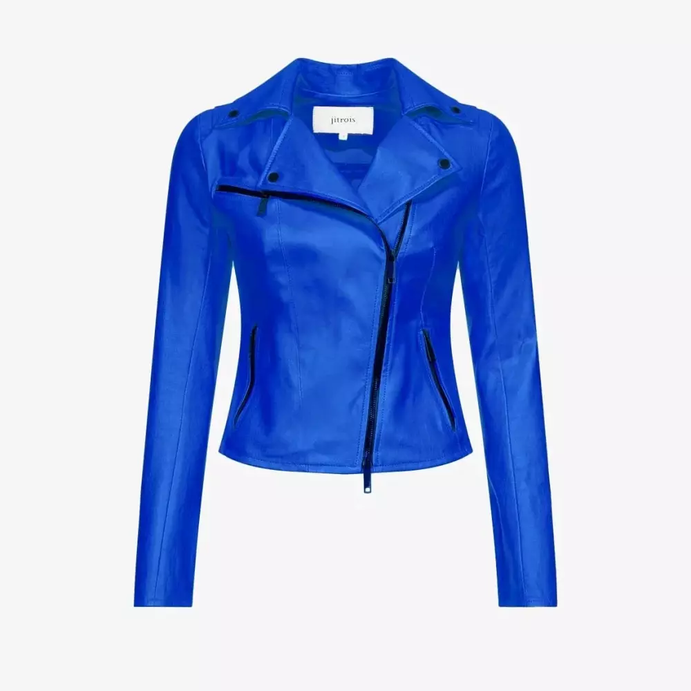RIDER jacket in cobalt blue stretch leather - Packshot
