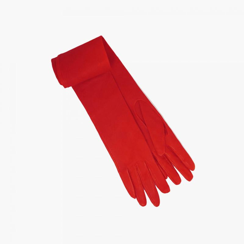 Long Gloves (68 cm) in Red stretch leather for Women | Jitrois
