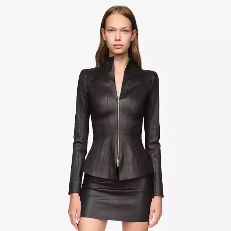 ARLETTY Black stretch leather basque jacket - Mannequin