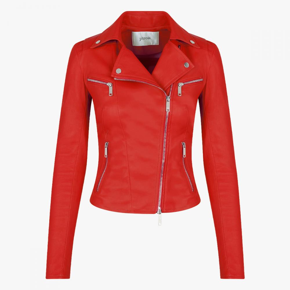 JITROIS Rider Jacket in Stretch Leather in Red