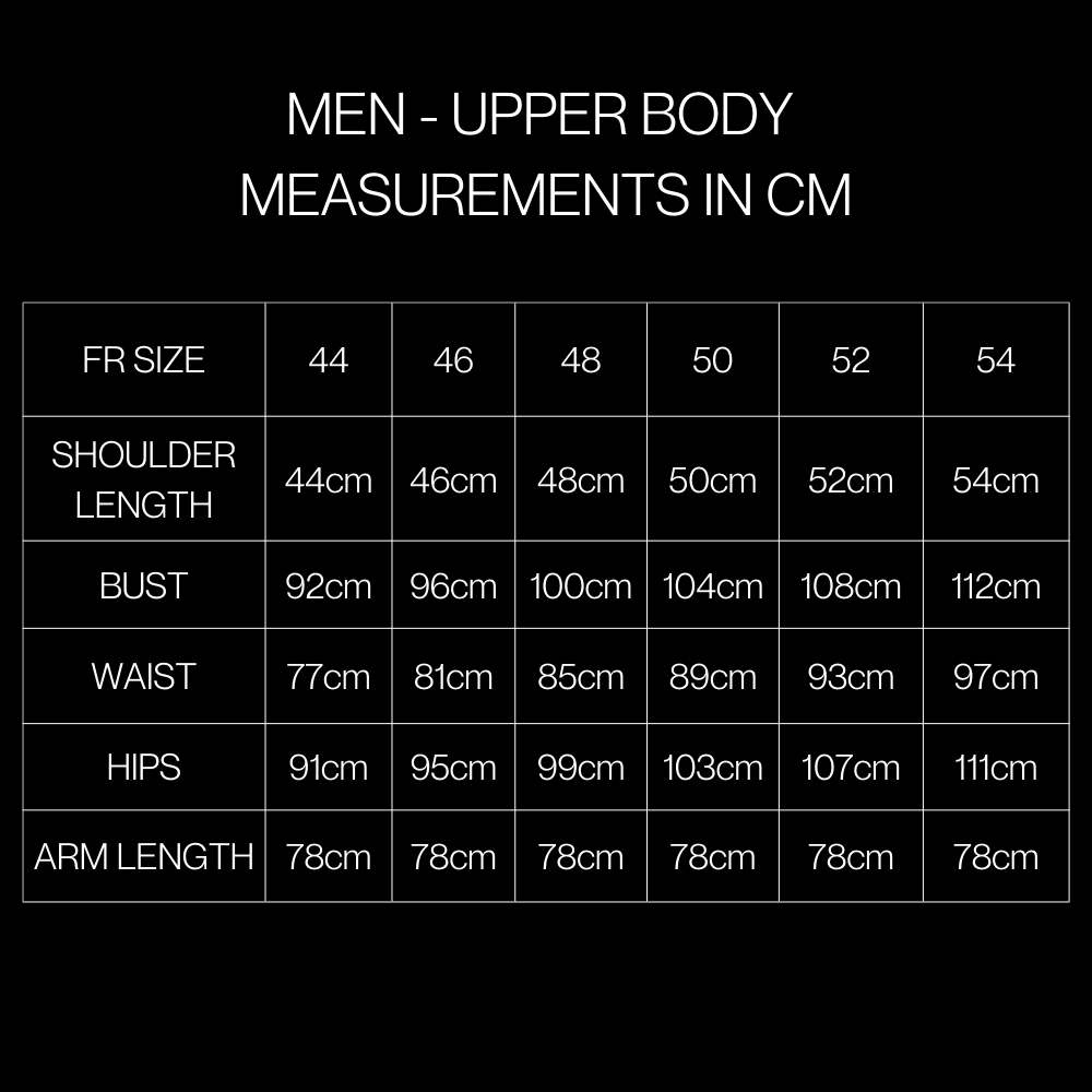 men's upper body size guide