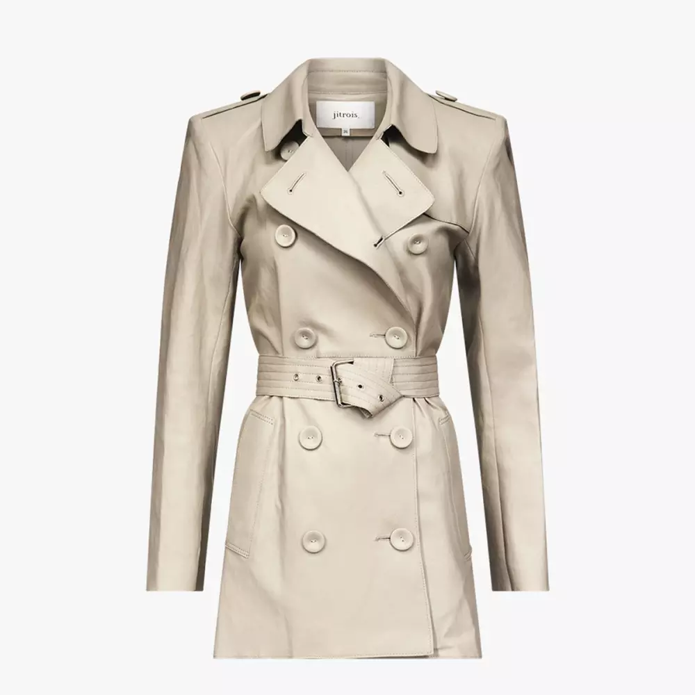MELINA Belted Trench Dress in Pebble Grey Stretch Leather - Packshot
