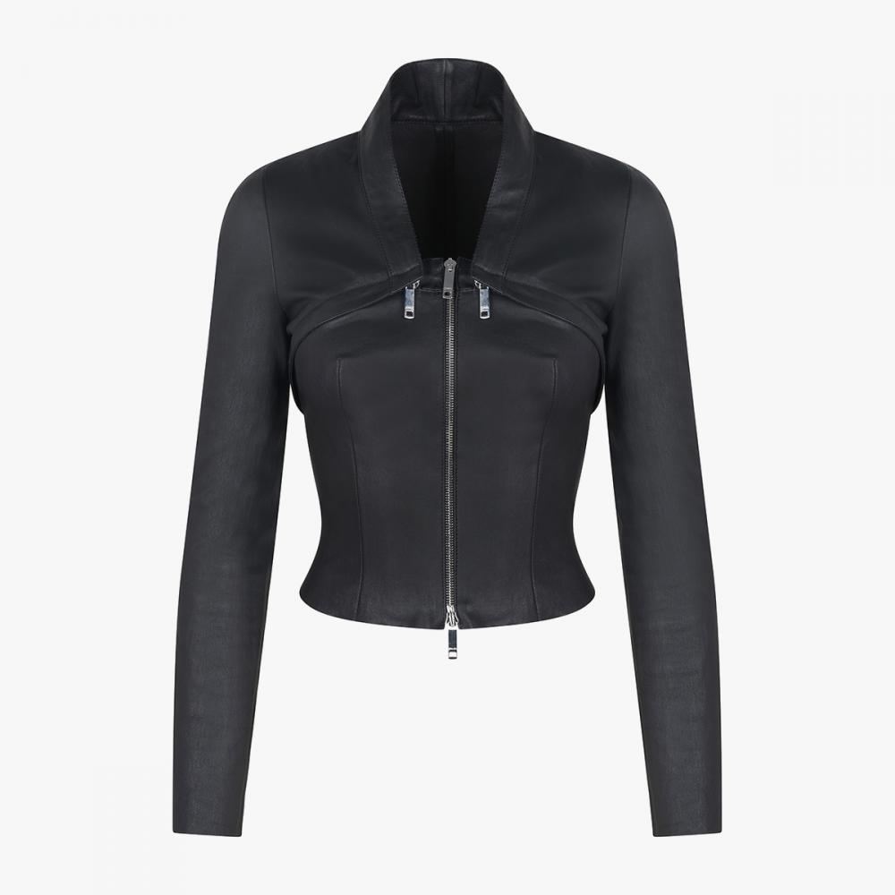 EPIC jacket with detachable bolero in stretch leather for Women | Jitrois