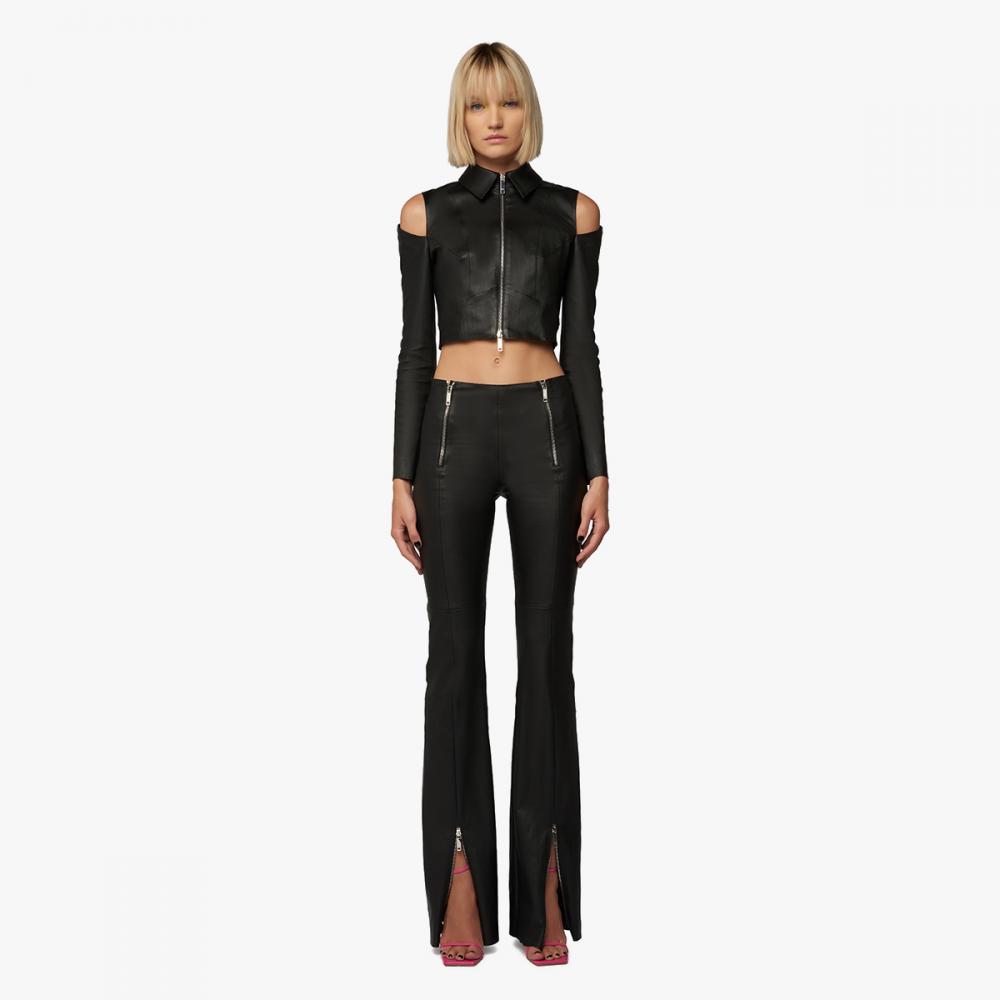 EROS flared trousers in stretch leather for Women | Jitrois