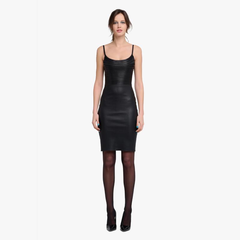 MINORAY dress with straps in stretch leather for Women | Jitrois