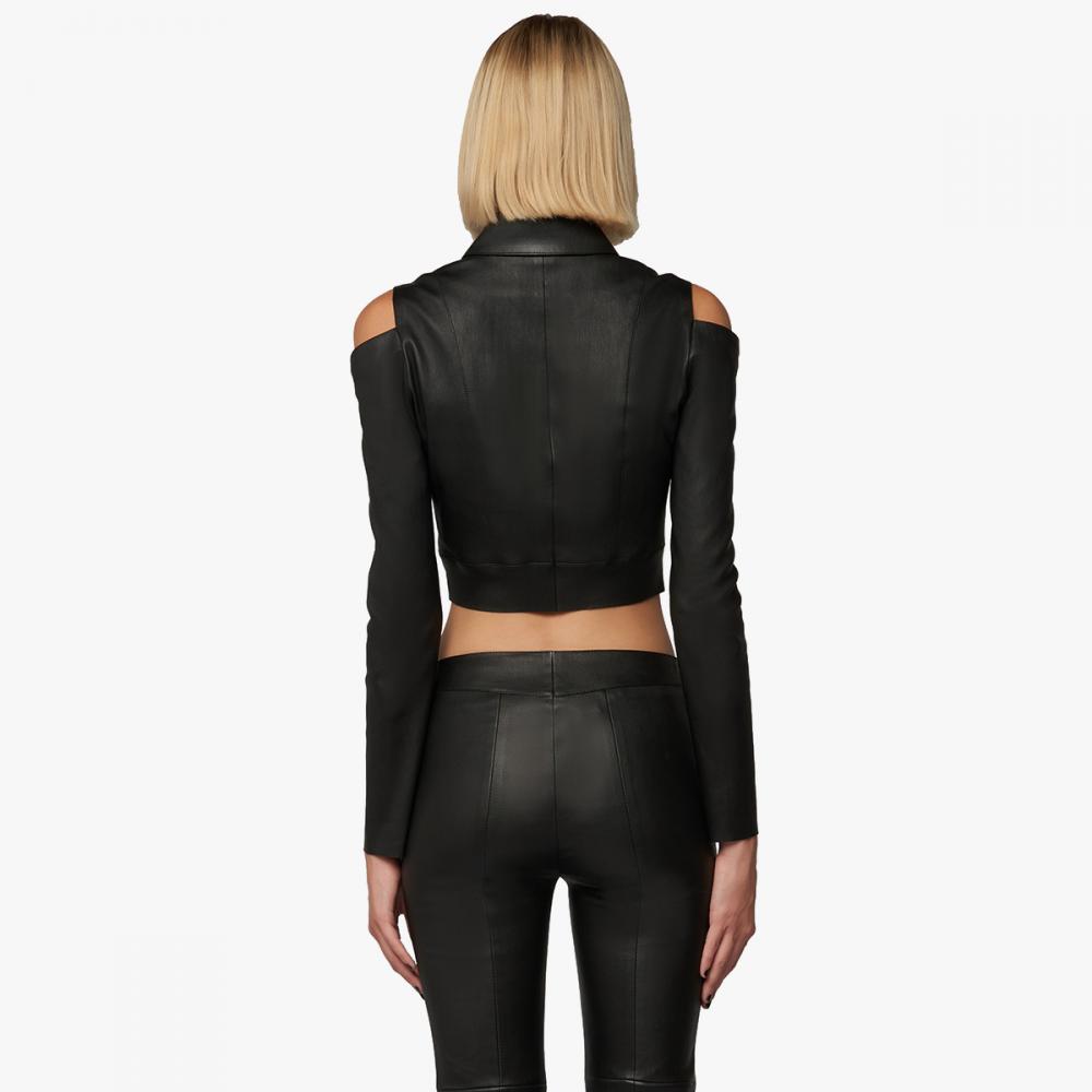 EROS cut out shoulders top in stretch leather for Women | Jitrois