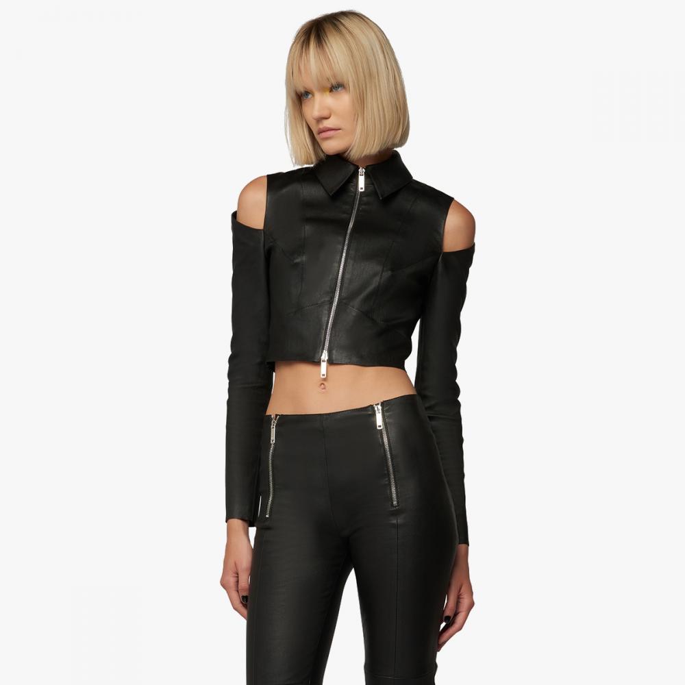 EROS cut out shoulders top in stretch leather for Women | Jitrois