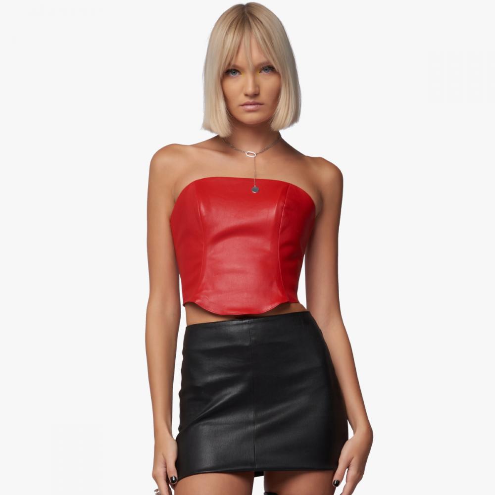NJ corset top in stretch leather for Women | Jitrois