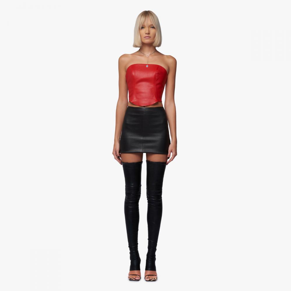 NJ corset top in stretch leather for Women | Jitrois