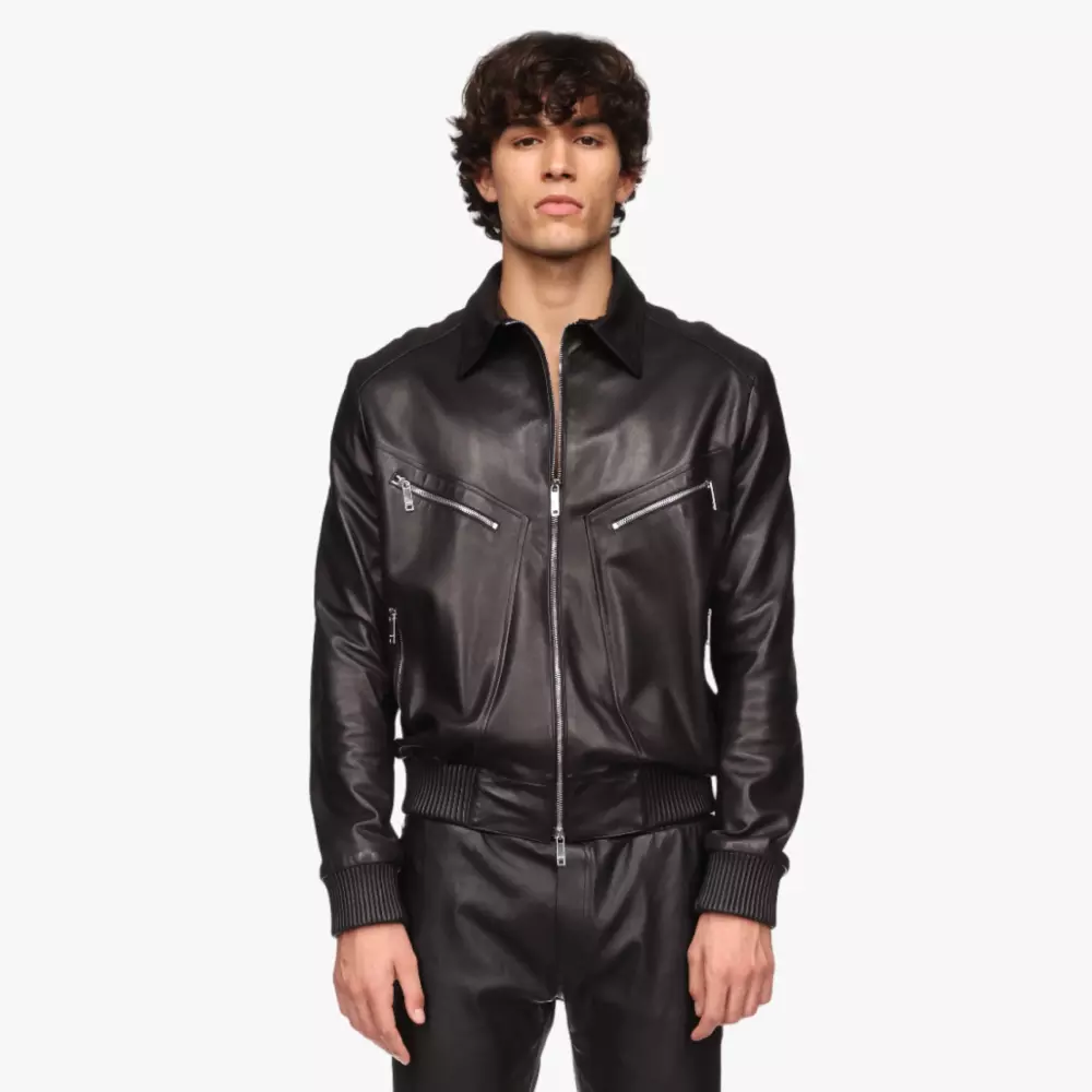 JASON jacket in Jitrois black stretch leather - front view