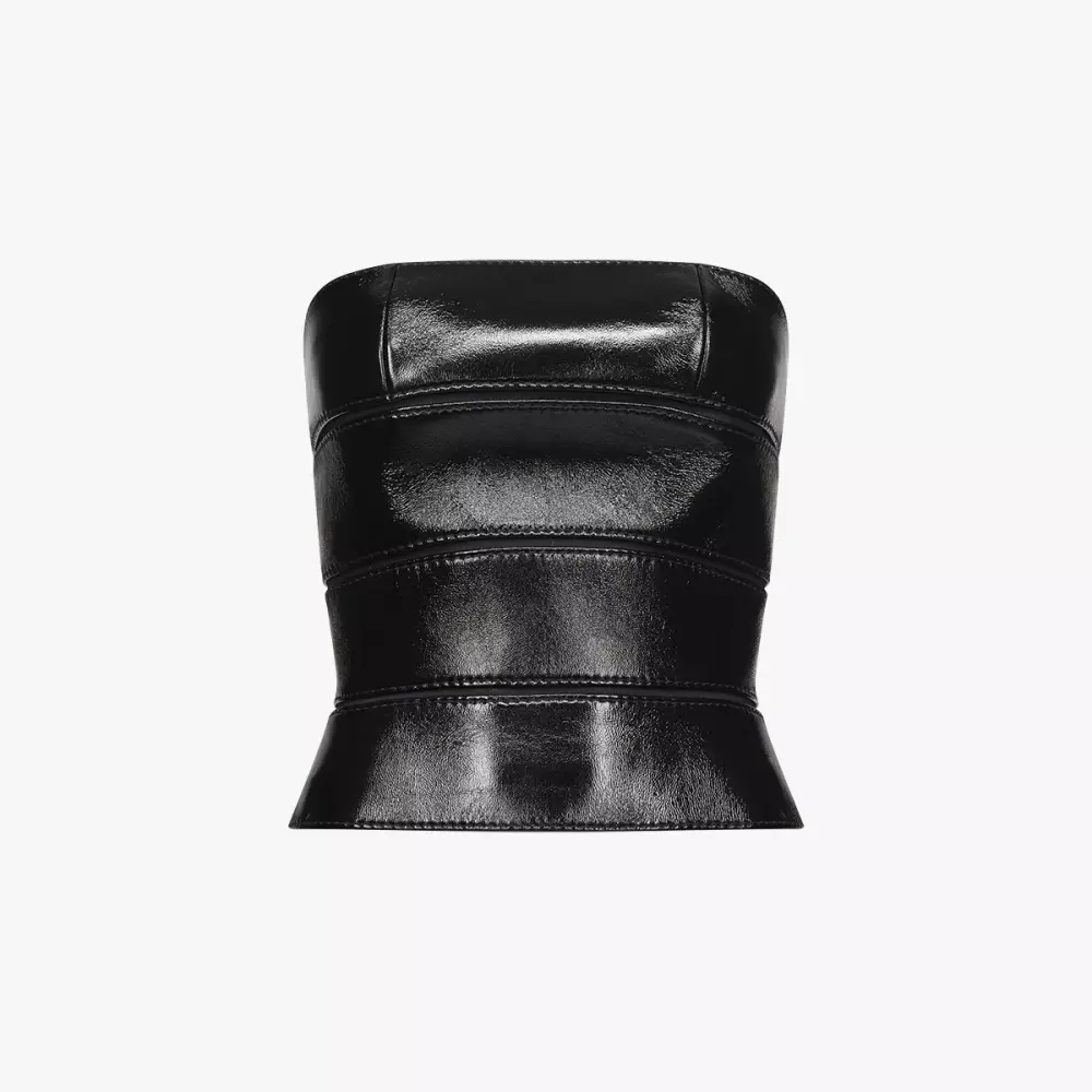 Beatrix bustier in patent leather and stretch plunged lambskin in packshot black