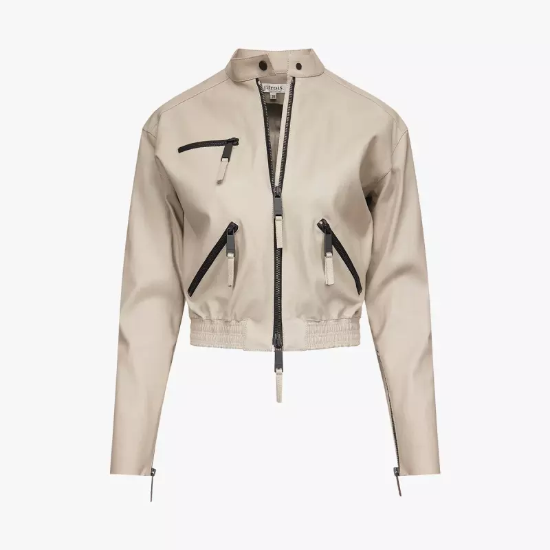 SS24 Pebble Grey Stretch Leather Short Jacket - packshot