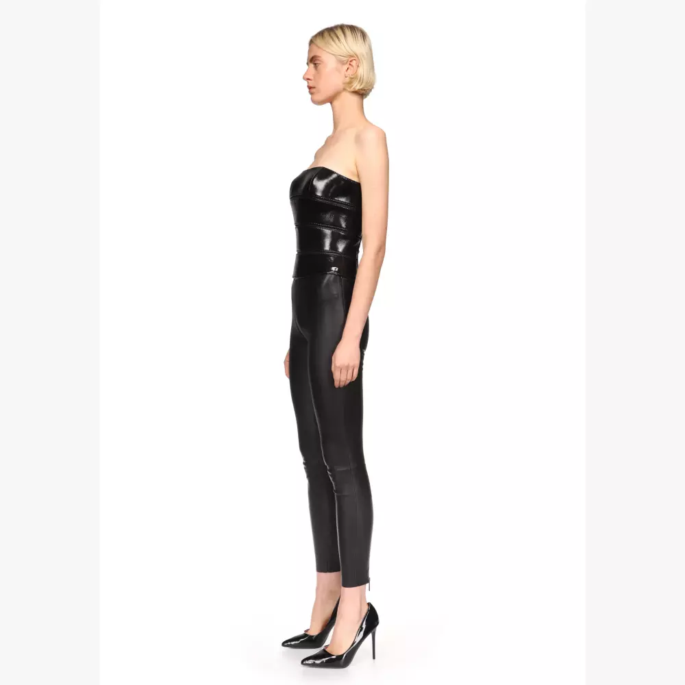 Beatrix bustier in patent leather and stretch plunged lambskin in black - with video