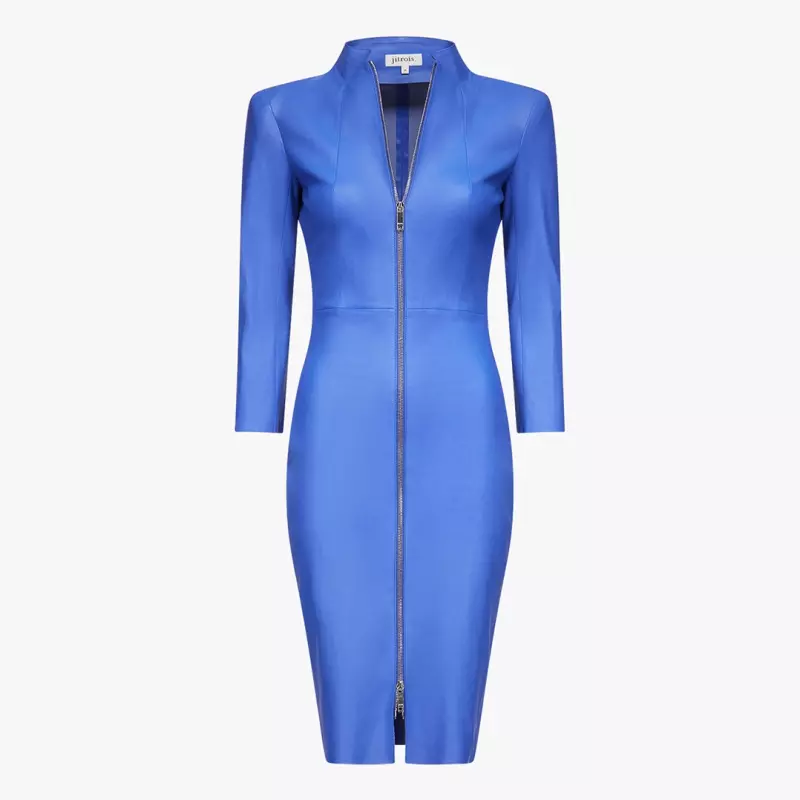 Robe CHIARA en cuir stretch Bleu Cobalt - packshot