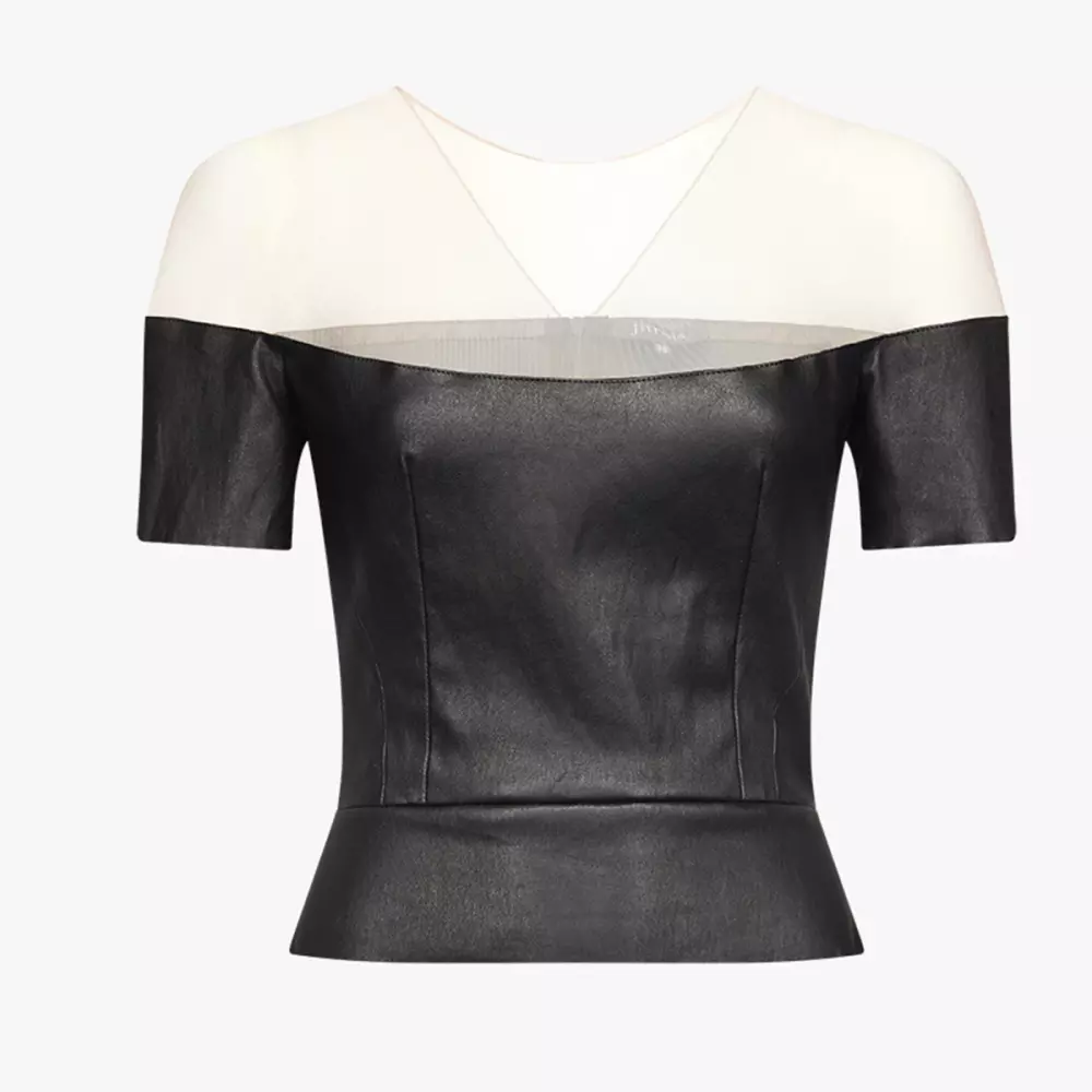 DIVINE top in stretch leather and Illusion tulle - packshot ghost black