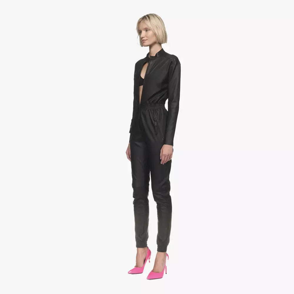 F1 jumpsuit in black Jitrois stretch leather - front view 2