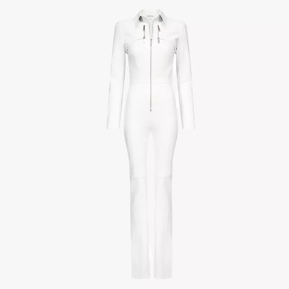 FAYE stretch leather jumpsuit in white - complete packshot