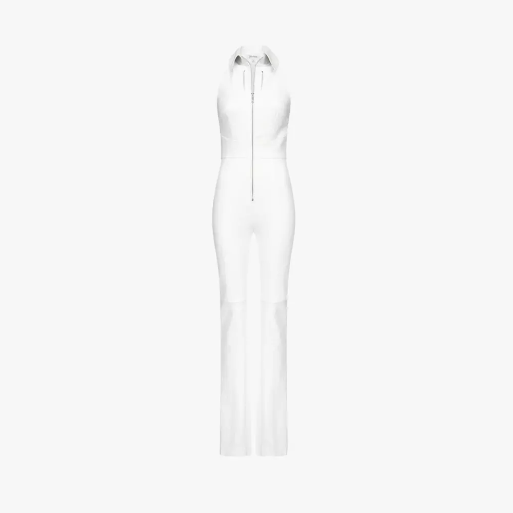 FAYE stretch leather jumpsuit in white - packshot