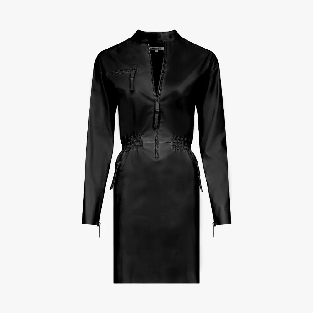 F1 dress in black stretch lambskin leather - packshot