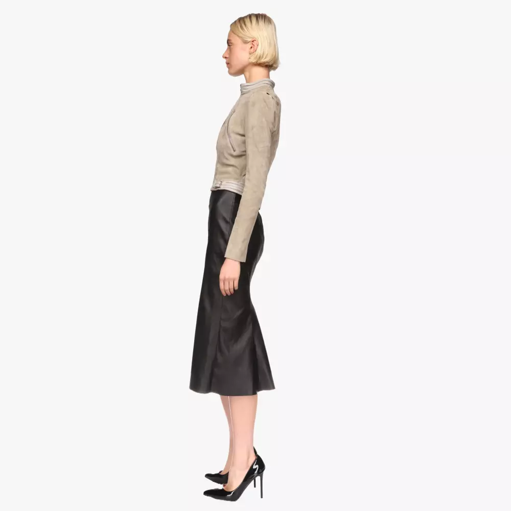 STREET long skirt in stretch leather plunged lambskin, side view