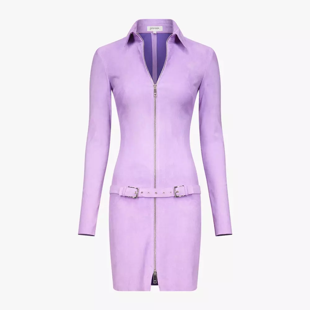 AGATHA belted dress in Lilac stretch suede - packshot
