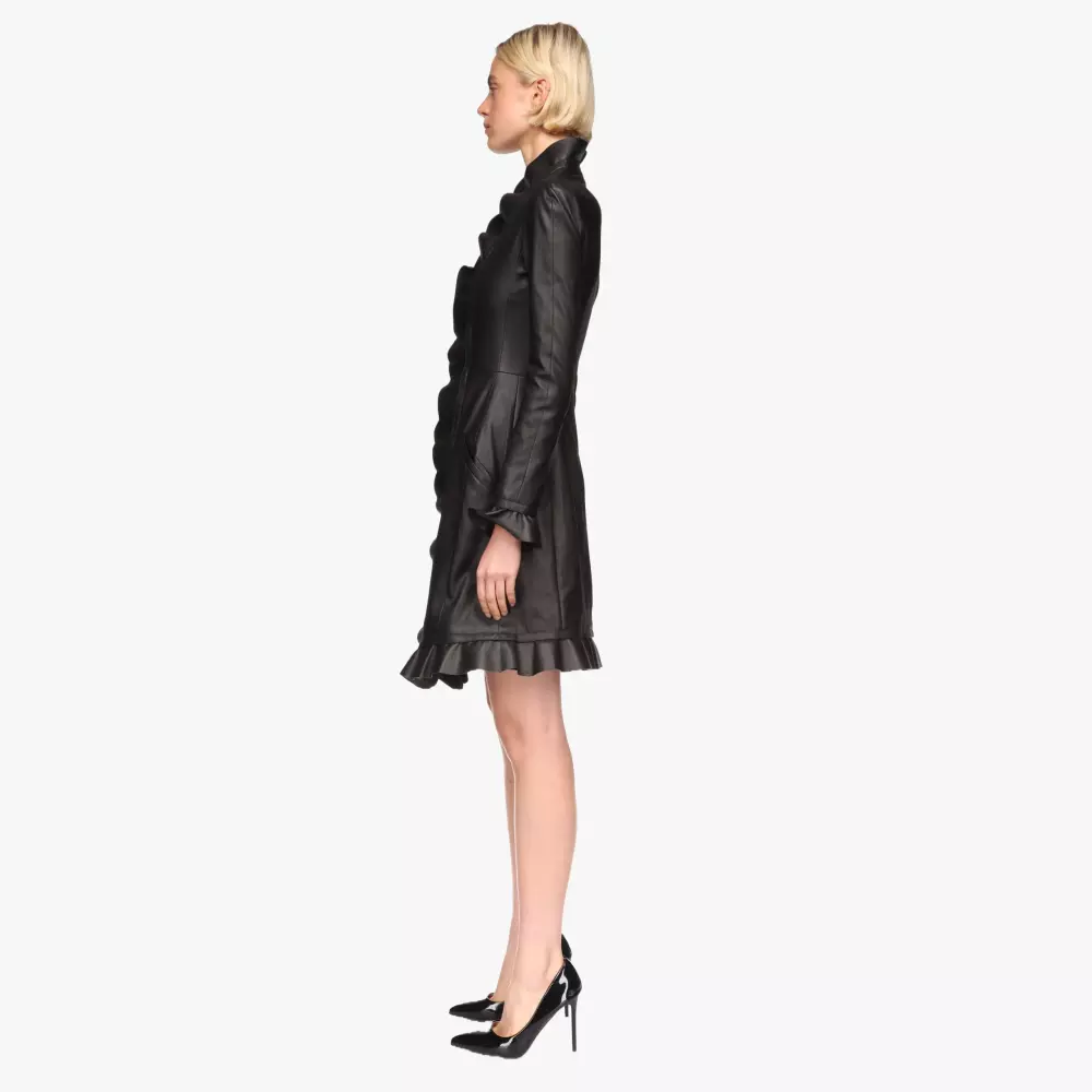 Jagger coat in stretch lambskin leather, black - side view