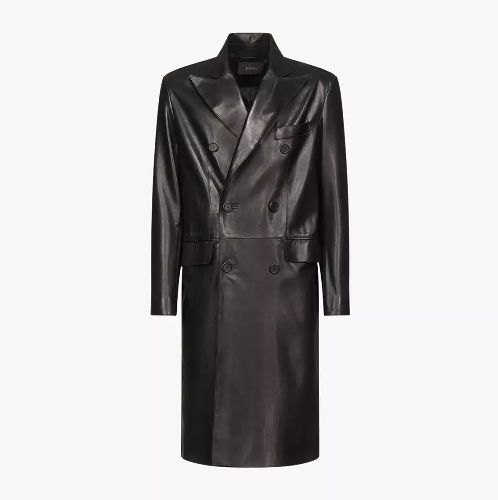 Men trench coat genuine lambskin leather long winter knee length jacket  coat
