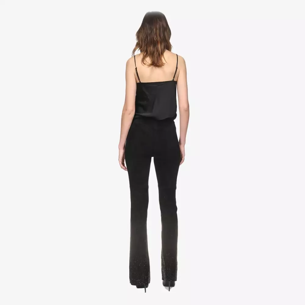 NIKI stretch lambskin pants with strass embroidery - Black - back view