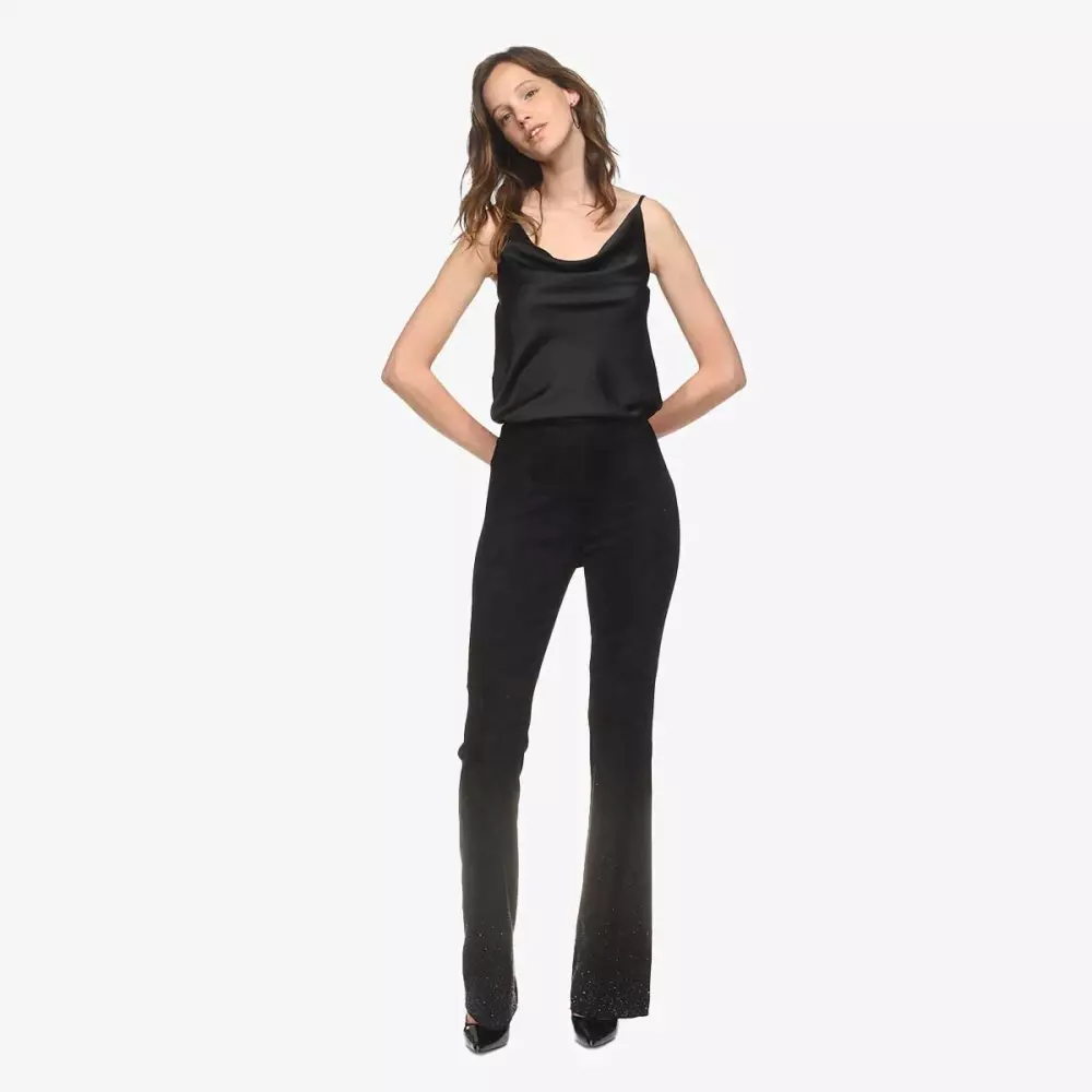NIKI stretch lambskin pants with strass embroidery - Black - video