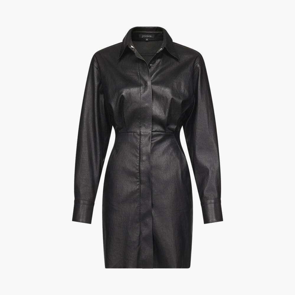 REY dress in black stretch lambskin leather - packshot