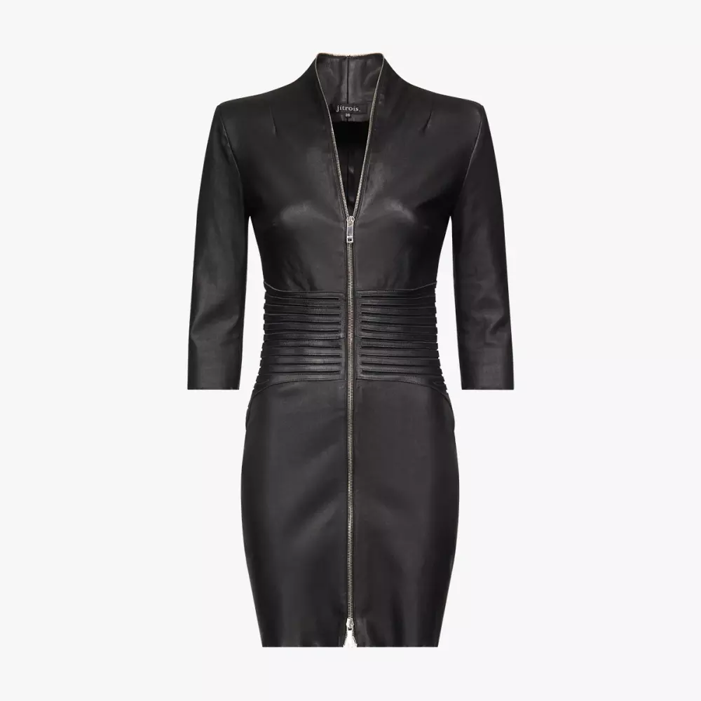 OLYMPIA Snatch dress in black stretch leather - packshot