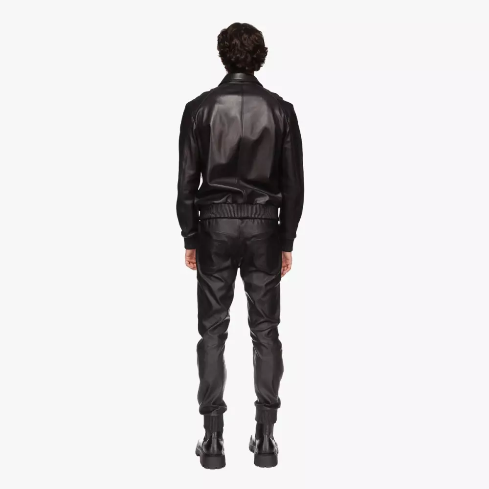 Black stretch leather JOGGING pants - back view