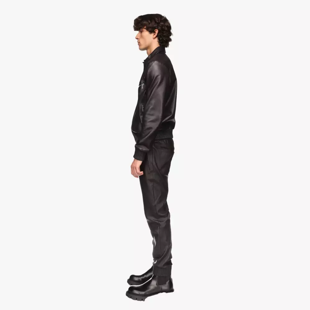 Black stretch leather JOGGING pants - side view