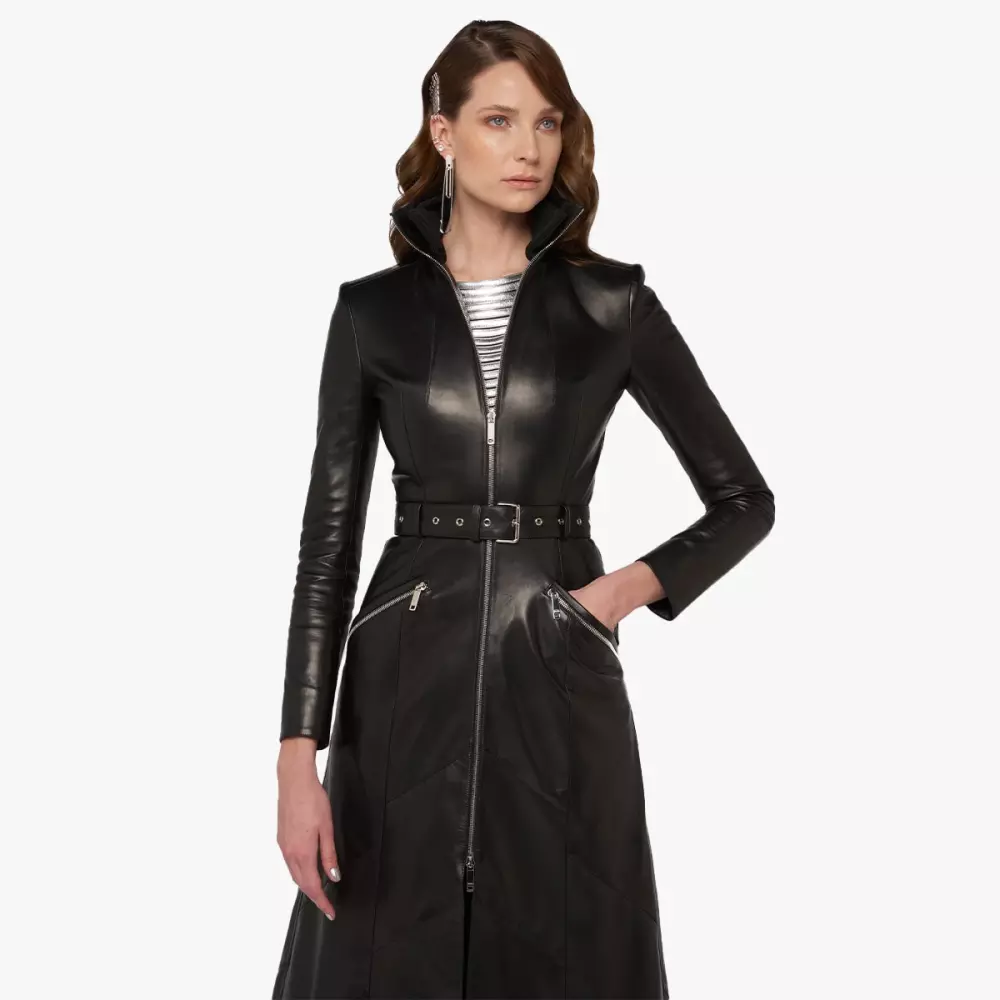 Trinity coat in black stretch leather - Jitrois 1