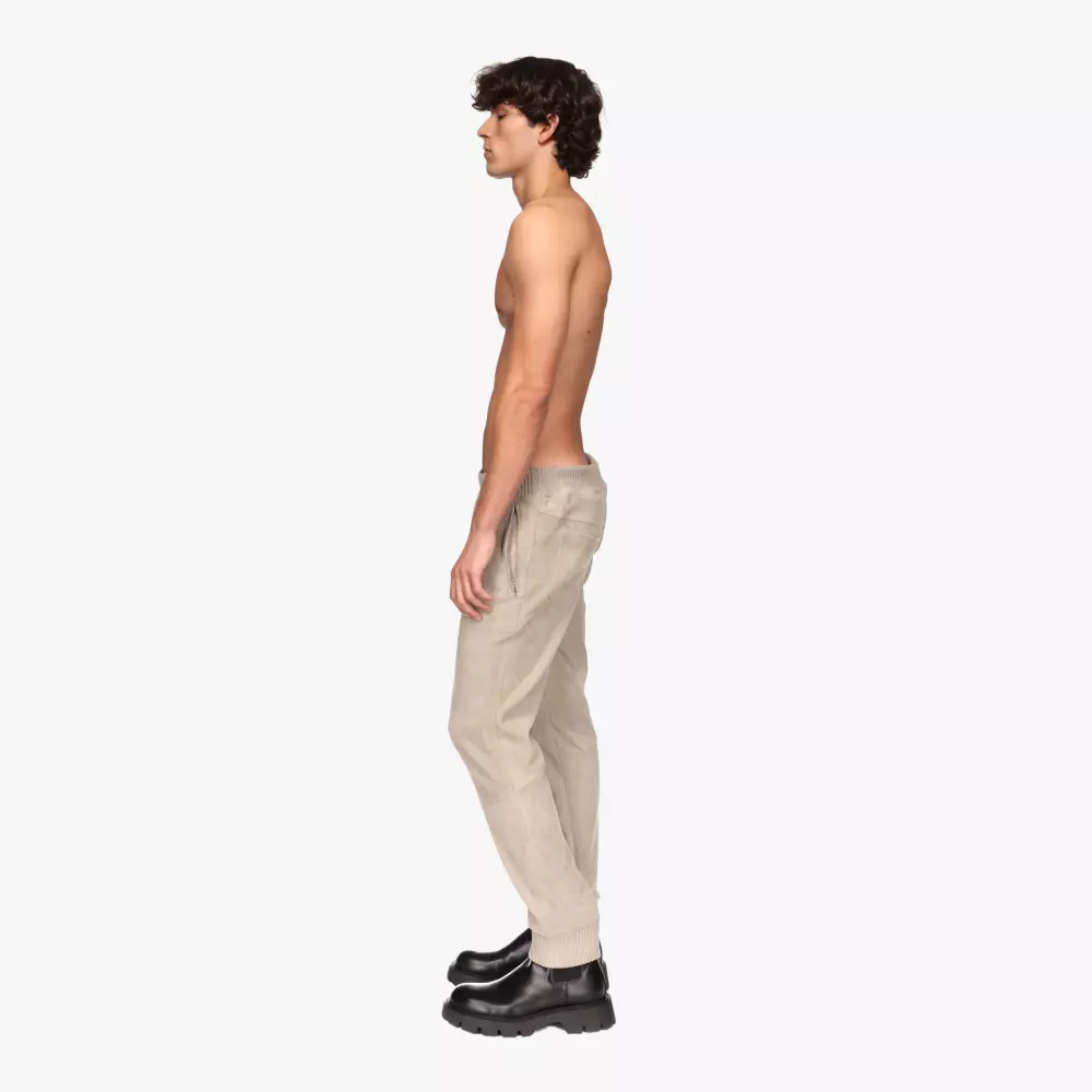 Pantalon JOGGING en cuir stretch Gris Galet - vue de cote