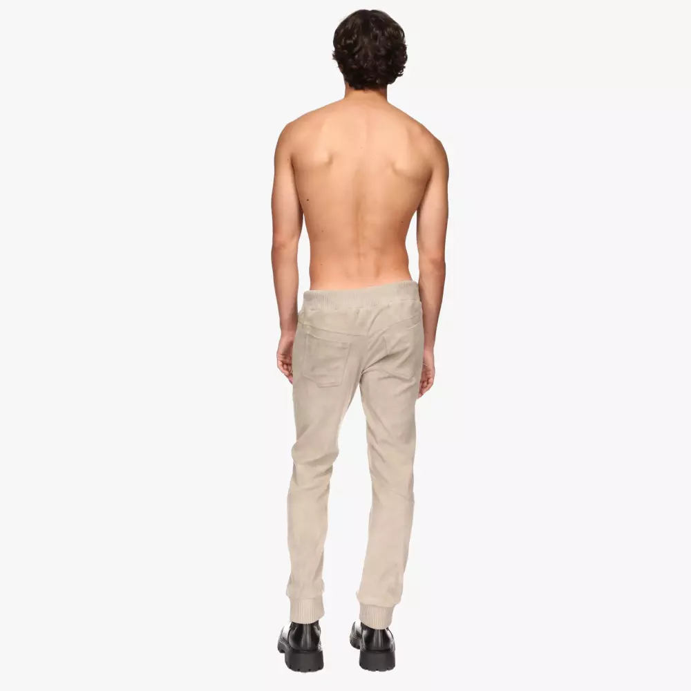 Pebble Grey stretch leather JOGGING pants - back view