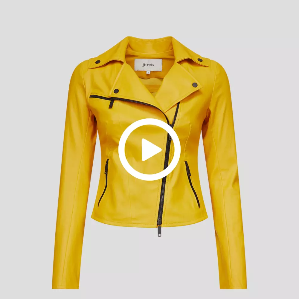 Blouson RIDER en cuir stretch jaune - Packshot avec video