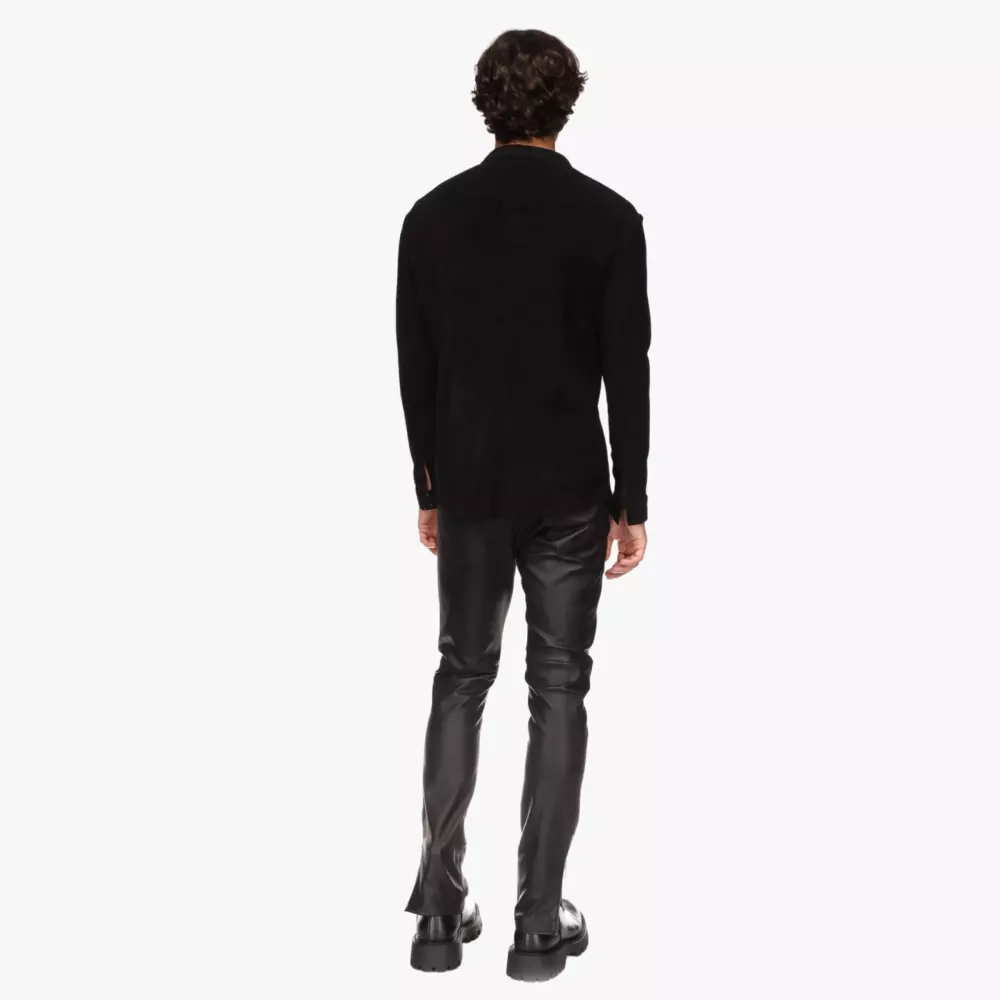 WANDER shirt in black stretch suede - back view