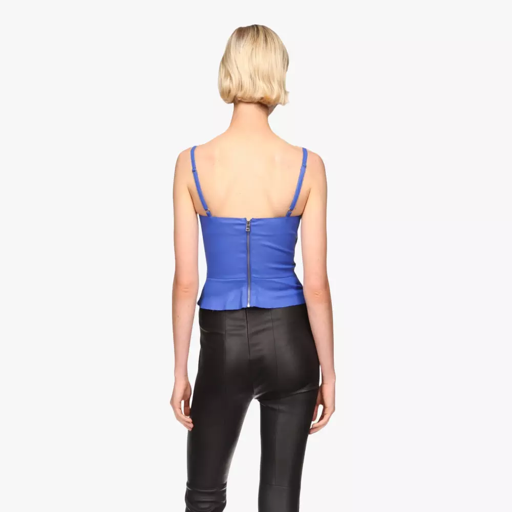 Top MINORAY Snatch Stretch leather straps Blue Cobalt Jitrois - back view