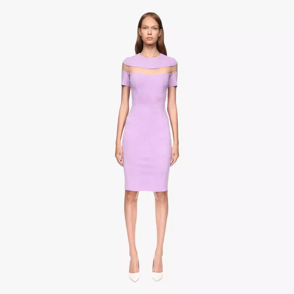 HARPER dress in stretch suede and lilac illusion tulle Jitrois - front view