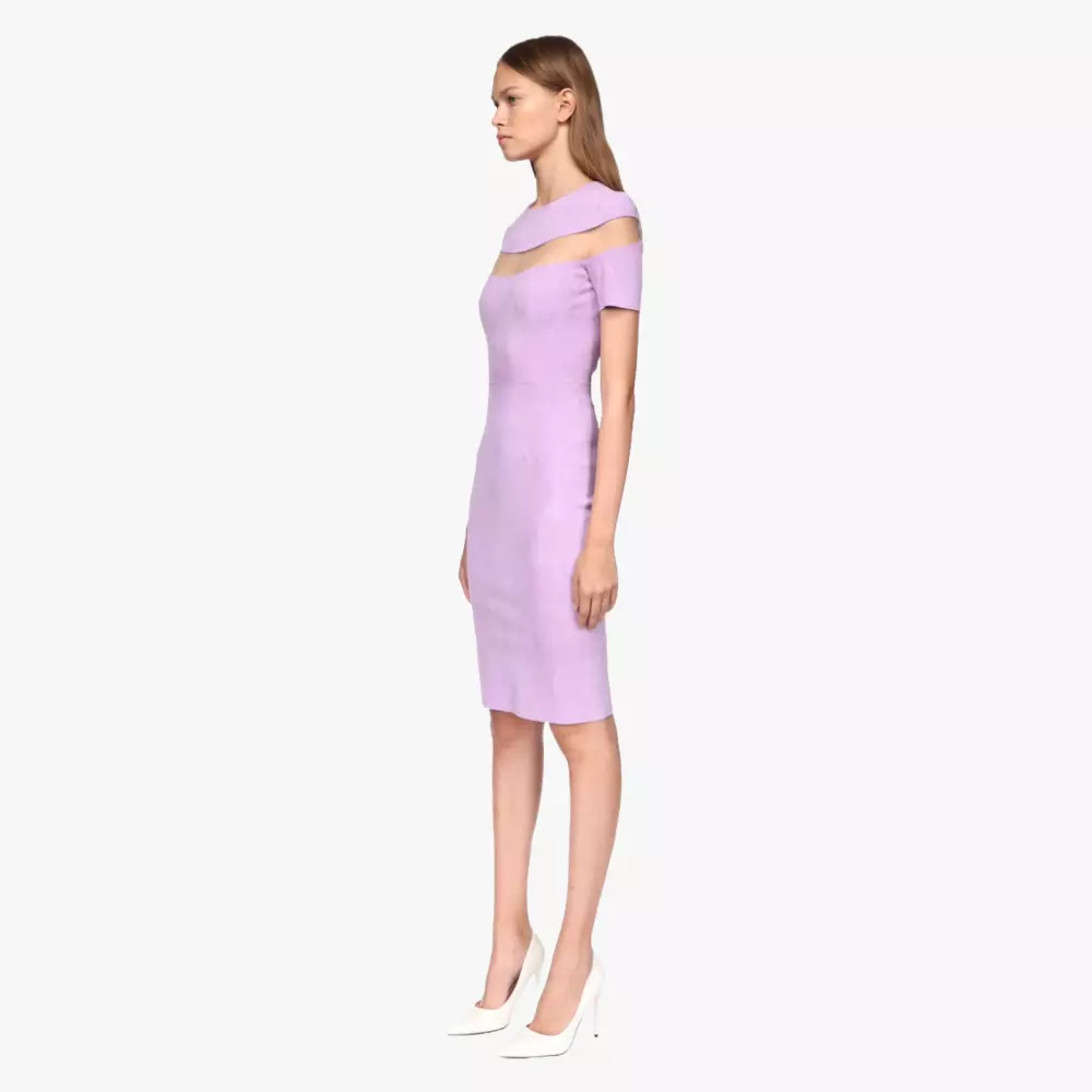 HARPER dress in suede and lilac illusion tulle Jitrois - side view