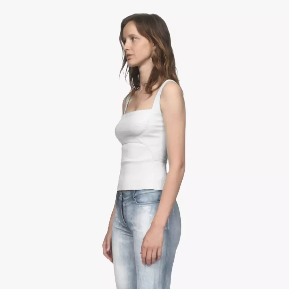 HELENE top in stretch plunged lamb leather Blanc Jitrois - side view