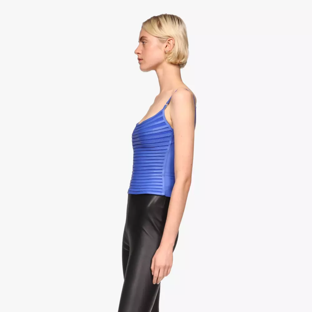 Top MINORAY Snatch Stretch leather straps Blue Cobalt Jitrois - side view
