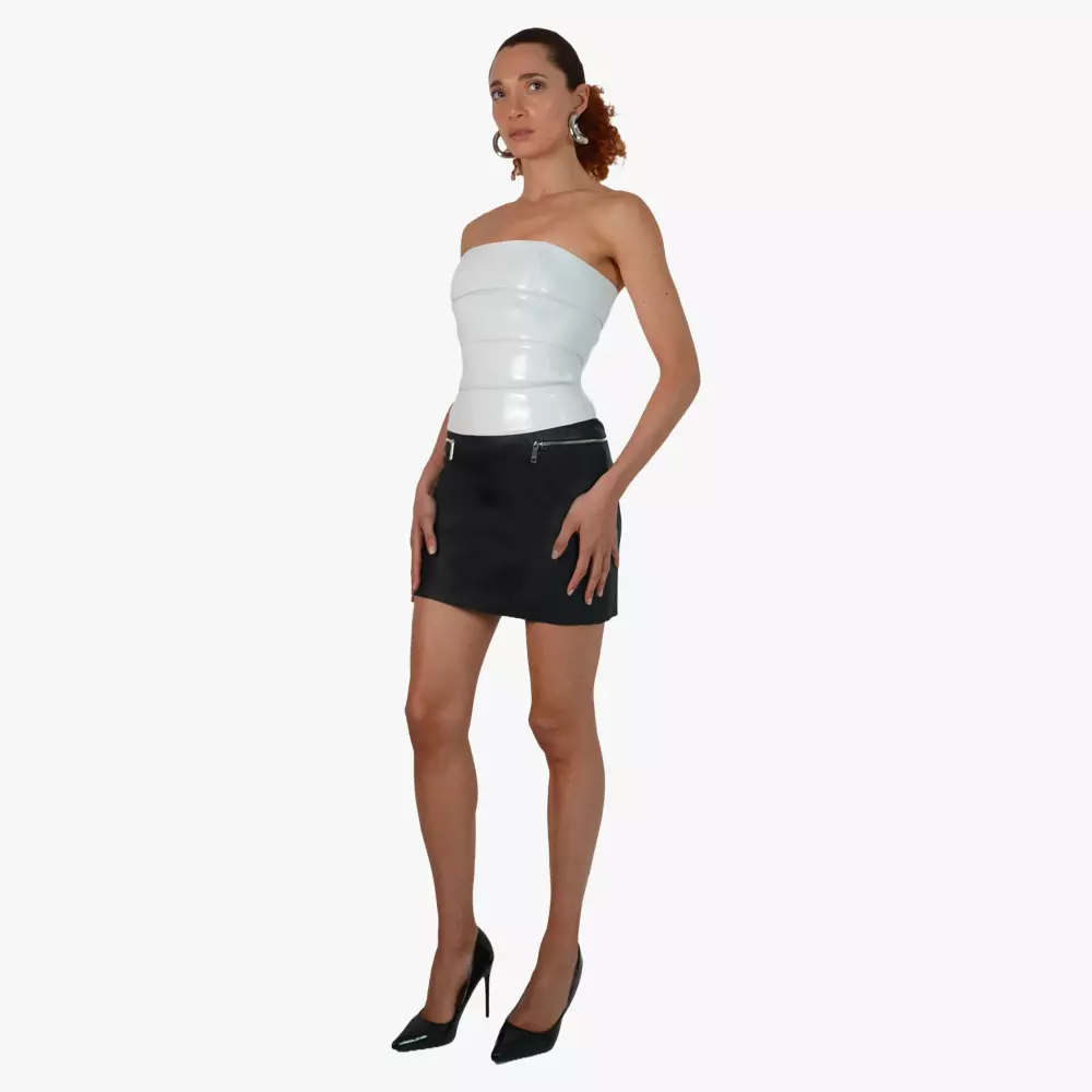 RUE mini-skirt in black stretch leather Jitrois - side view