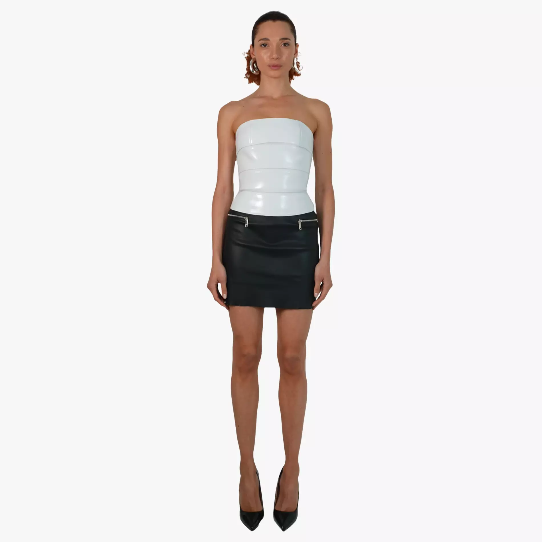 RUE mini-skirt in black stretch leather Jitrois - front view